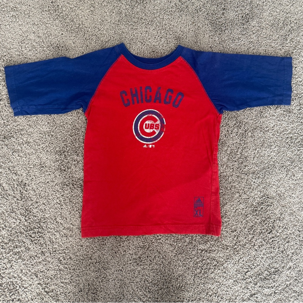 Kids Adidas Chicago Cubs Baseball Raglan Shirt Red Blue Size L-G 7‎